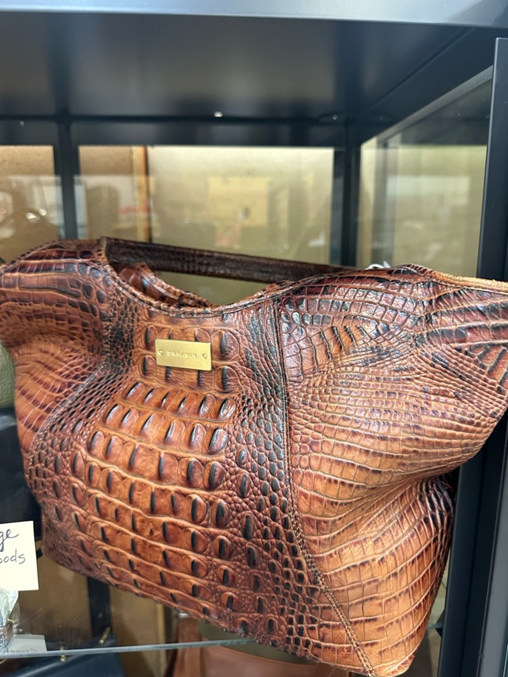 Brahmin Brown Croc Embossed Leather Shoulder Bag Hobo Style Handbag Purse